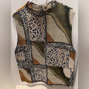 Milano High Round Collar Sleeveless Ribbed Top Mixed Patchwork Animal 🐆 Print